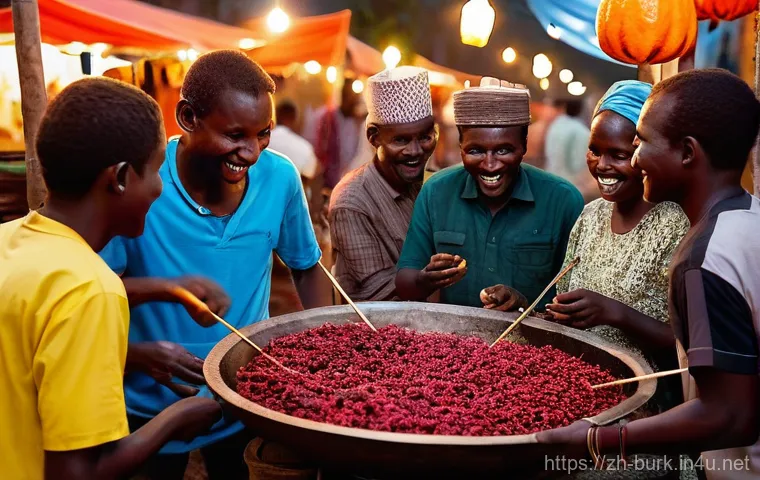 부르키나파소 전통 음식 및 요리법 - **Traditional Tô Preparation:** A group of three Burkinabe women, dressed in modest, brightly patter...