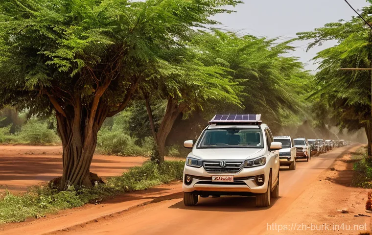부르키나파소에서 자동차 구입 및 유지비용 - **Prompt:** An authentic, open-air car repair shop in a dusty, sun-drenched area of Burkina Faso. Se...