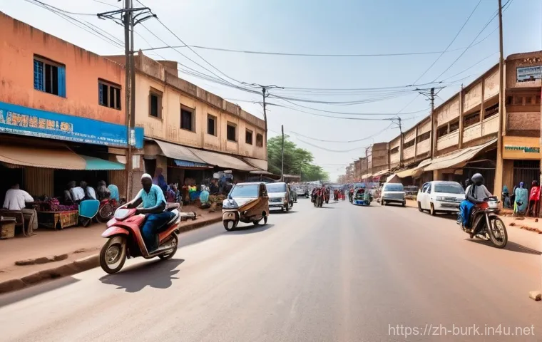 부르키나파소의 도로 사정 및 운전 문화 - **Prompt 1: Urban Commute in Ouagadougou**
    "A vibrant, bustling street scene in Ouagadougou, Bur...