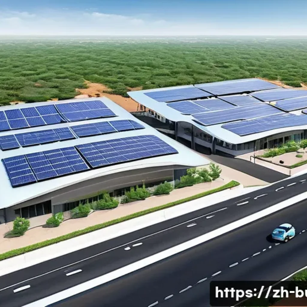 부르키나파소의 주요 산업단지 및 경제특구 - A modern industrial park in Burkina Faso showcasing sleek manufacturing facilities with well-maintai...