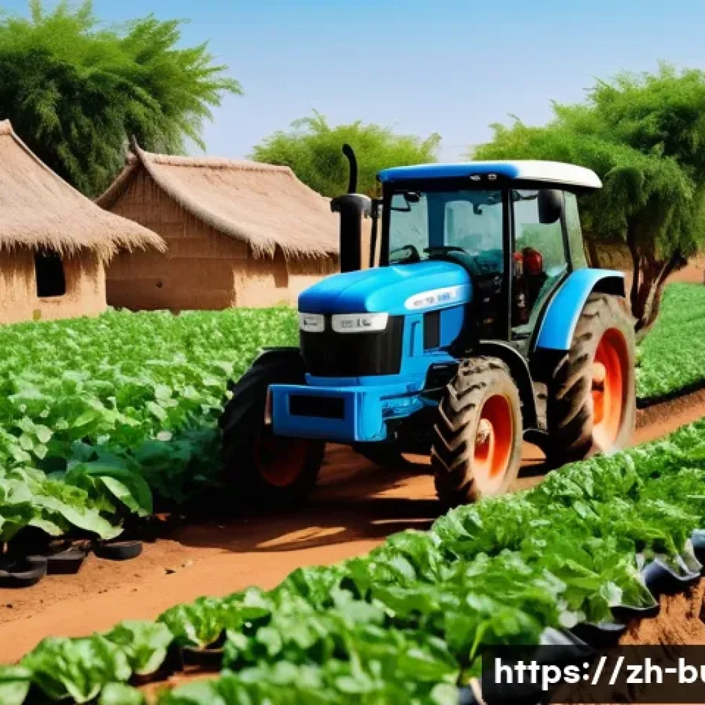 부르키나파소에서 가장 인기 있는 직업 - A vibrant rural scene in Burkina Faso showcasing modernized agriculture: young farmers wearing pract...